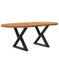 Table à manger marron clair bois de chêne massif ovale | Mobilier & Déco