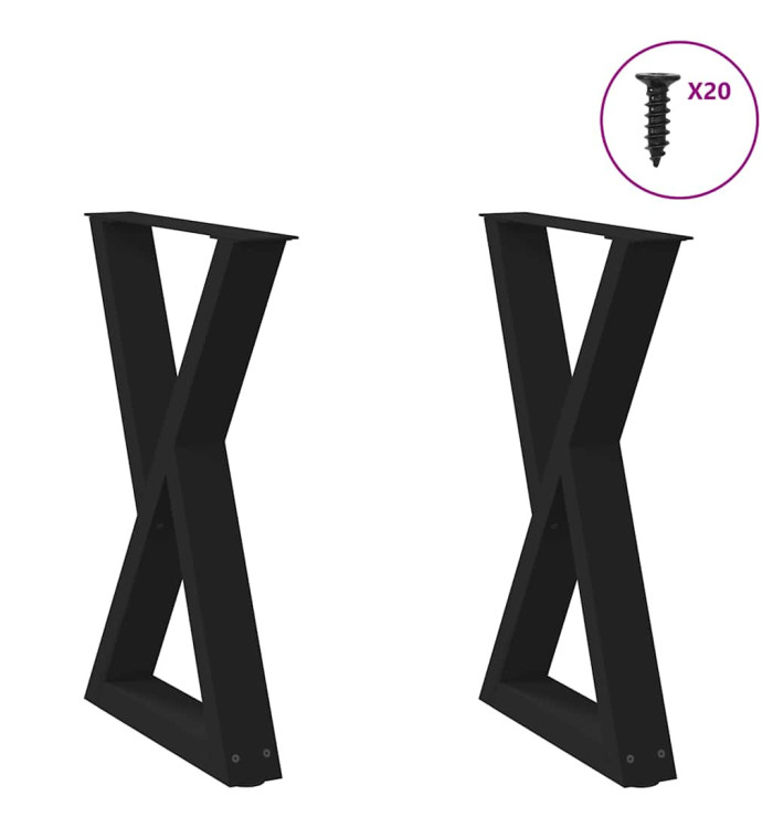 Pieds de table à manger 2 pièces Noir 60 x (72-73,3) cm Acier | Mobilier & Déco