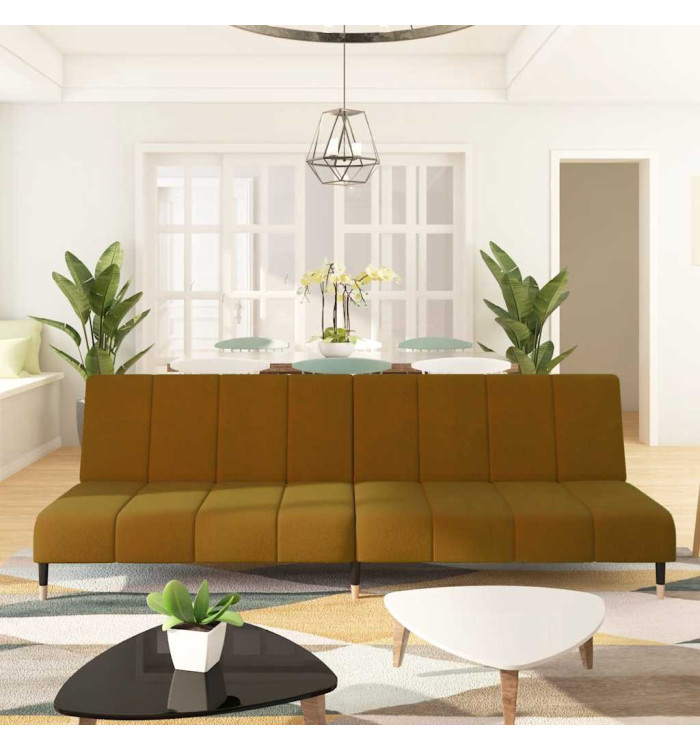 Canapé-lit à 2 places marron velours | Mobilier & Déco