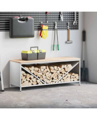 Étagère à bois de chauffage avec plateau en bois blanc | Mobilier & Déco