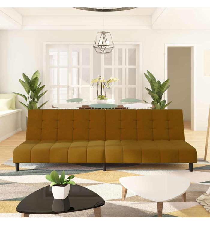 Canapé-lit à 2 places marron velours | Mobilier & Déco