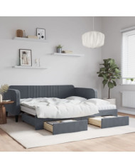 Lit de jour avec gigogne et tiroirs gris foncé 90x190cm velours | Mobilier & Déco