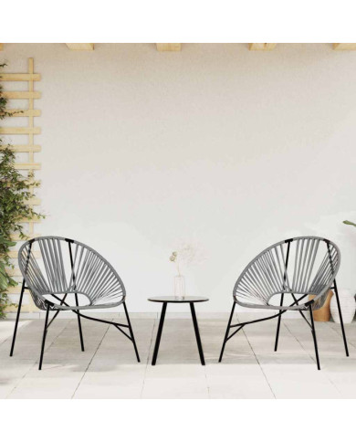Lot de 3 Chaise de jardin noir et gris clair résine tressée | Mobilier & Déco
