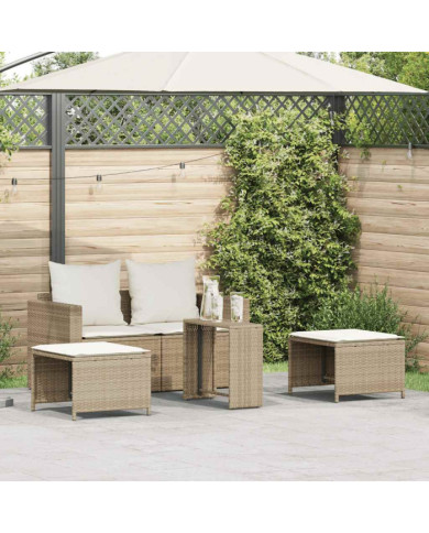 Salon de jardin 5 pcs avec coussins empilable beige polyrotin | Mobilier & Déco