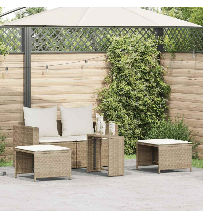Salon de jardin 5 pcs avec coussins empilable beige polyrotin | Mobilier & Déco