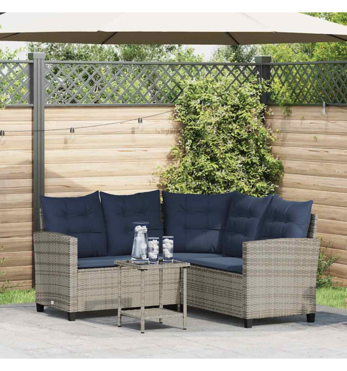 Canapé de jardin avec table et coussins en forme de L gris | Mobilier & Déco