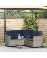 Canapé de jardin avec table et coussins en forme de L gris | Mobilier & Déco