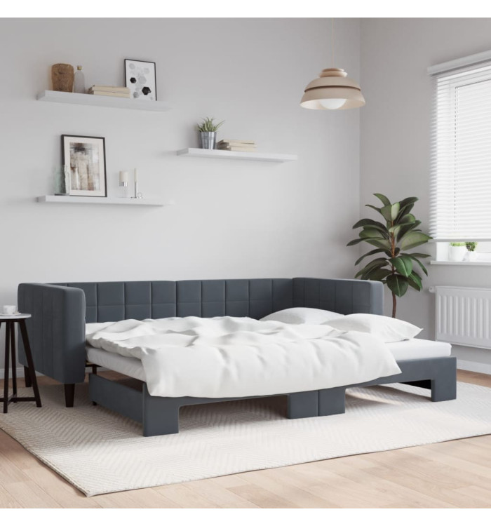 Lit de jour avec gigogne sans matelas gris foncé 90x190 cm | Mobilier & Déco