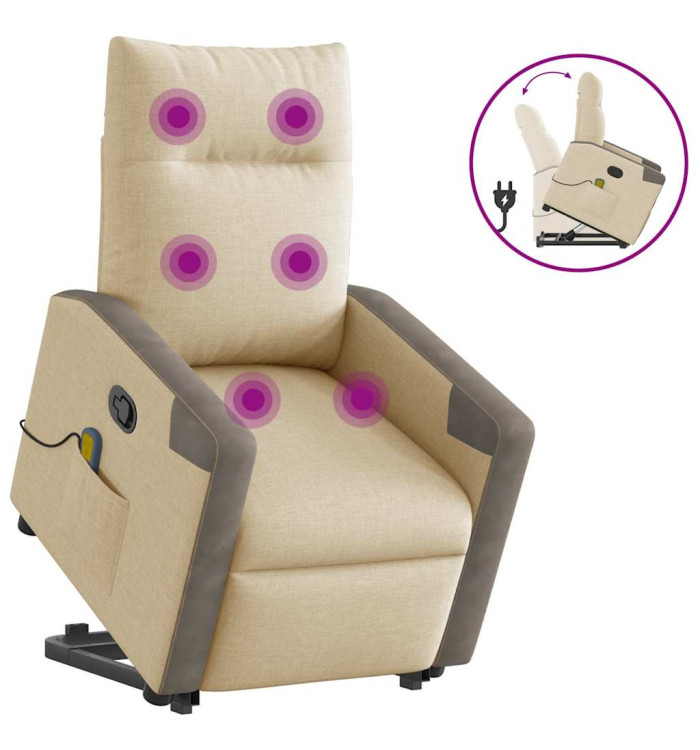 Fauteuil inclinable de massage Crème Tissu | Mobilier & Déco