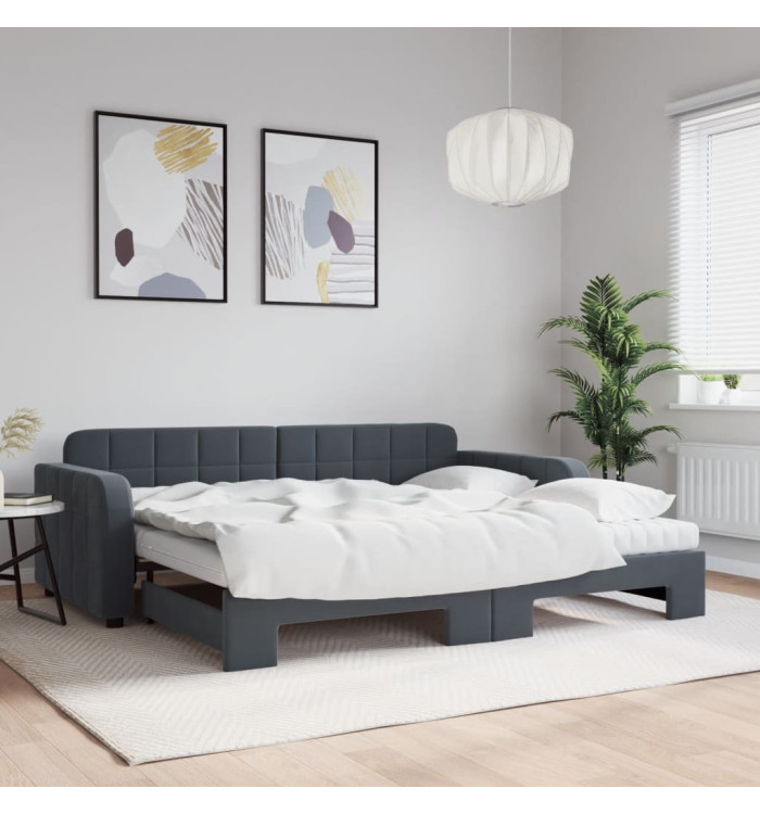Lit de jour avec gigogne et matelas gris foncé 90x190cm velours | Mobilier & Déco