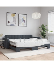 Lit de jour avec gigogne et matelas gris foncé 90x190cm velours | Mobilier & Déco