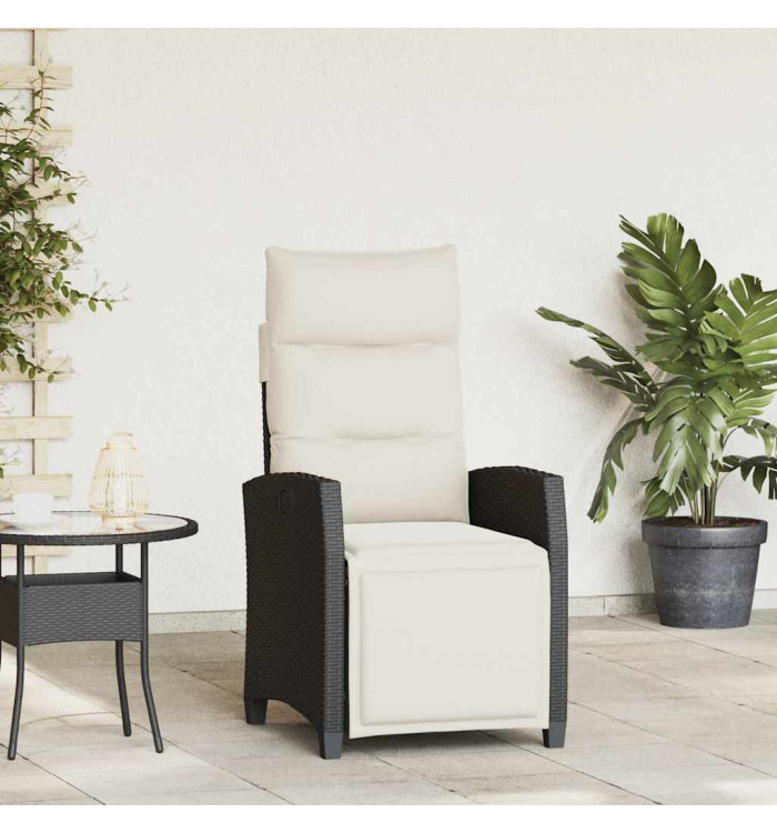 Chaise de jardin inclinable avec table d'appoint noir polyrotin | Mobilier & Déco