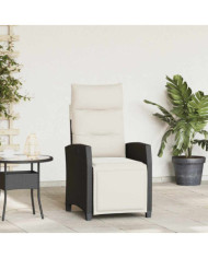 Chaise de jardin inclinable avec table d'appoint noir polyrotin | Mobilier & Déco