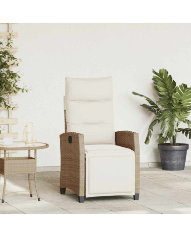 Chaise de jardin inclinable et table d'appoint beige polyrotin | Mobilier & Déco