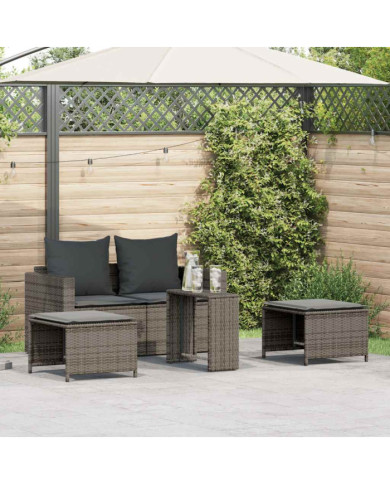 Salon de jardin 5 pcs avec coussins empilable gris polyrotin | Mobilier & Déco