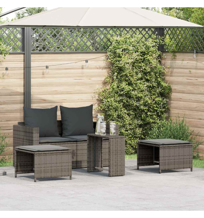 Salon de jardin 5 pcs avec coussins empilable gris polyrotin | Mobilier & Déco