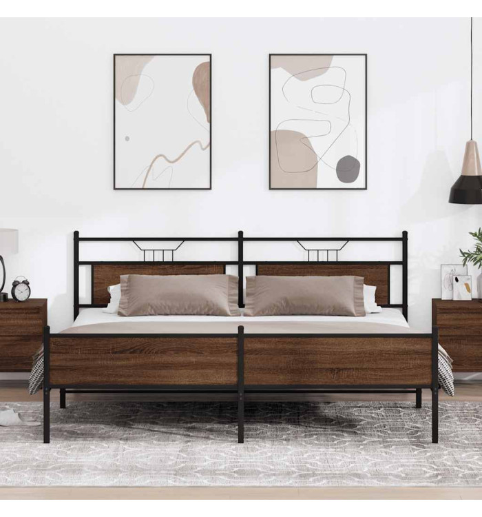 Cadre de lit en métal sans matelas chêne marron 193x203 cm | Mobilier & Déco