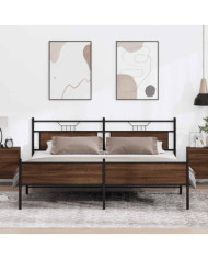 Cadre de lit en métal sans matelas chêne marron 193x203 cm | Mobilier & Déco