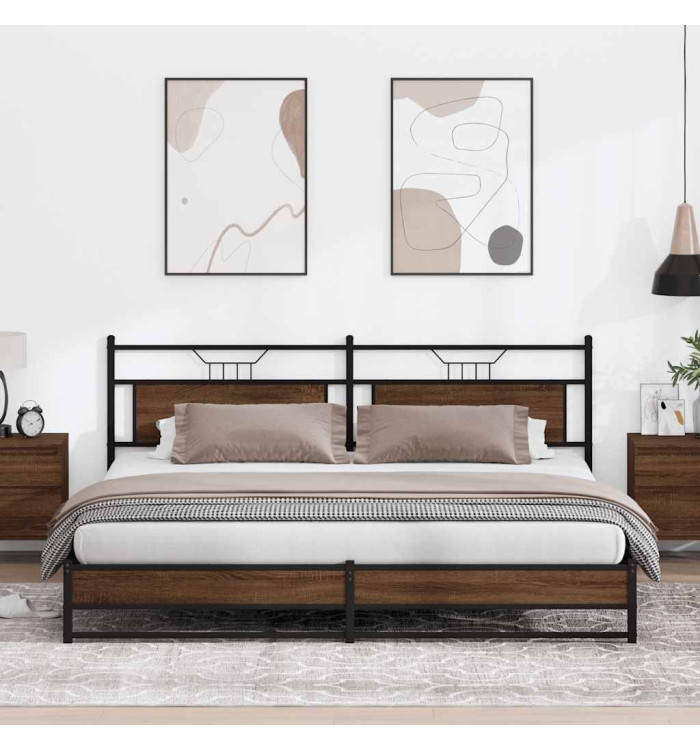 Cadre de lit en métal sans matelas chêne marron 193x203 cm | Mobilier & Déco