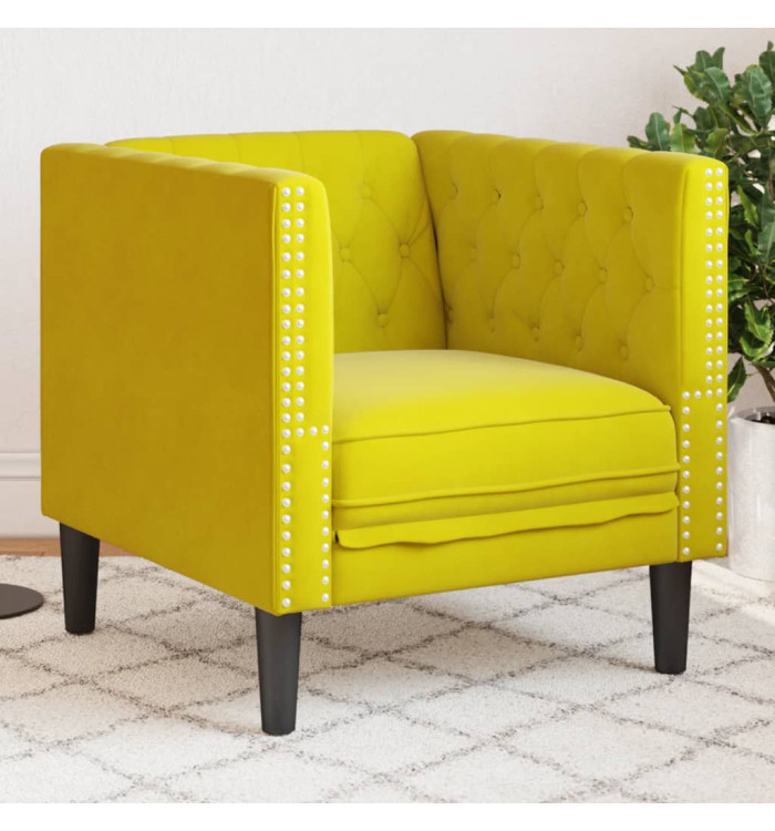 Fauteuil Chesterfield jaune velours | Mobilier & Déco