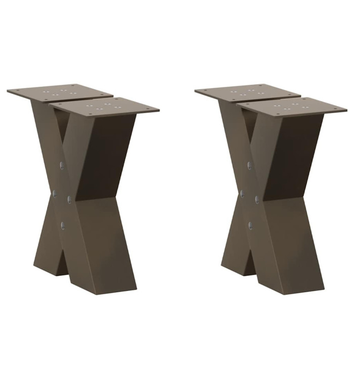 Pieds de table basse en forme de X, 2 pièces, acier naturel, 40 x (30-31) cm | Mobilier & Déco