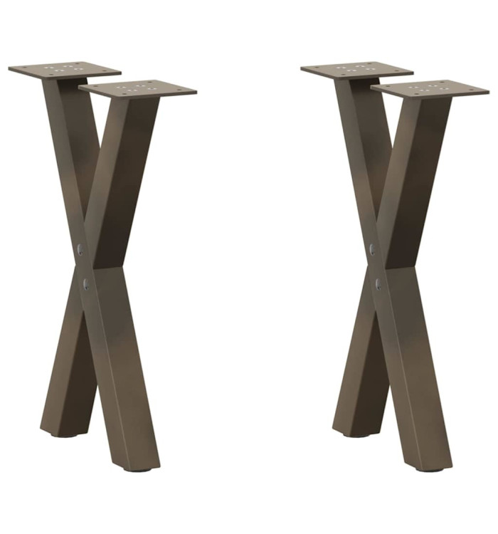 Pieds de table basse en forme de X, 2 pièces, acier naturel, 28 x (42-43) cm | Mobilier & Déco