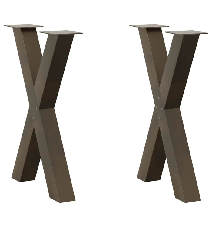 Pieds de table à manger en forme de X, 2 pièces, acier naturel, 60 x (72-73) cm | Mobilier & Déco