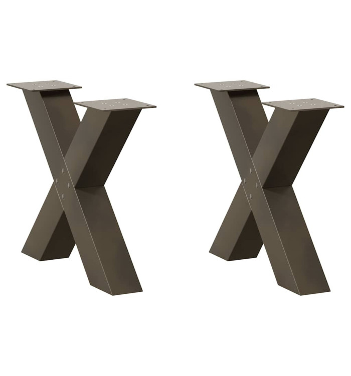 Pieds de table basse en forme de X, 2 pièces, acier naturel, 60 x (42-43) cm | Mobilier & Déco