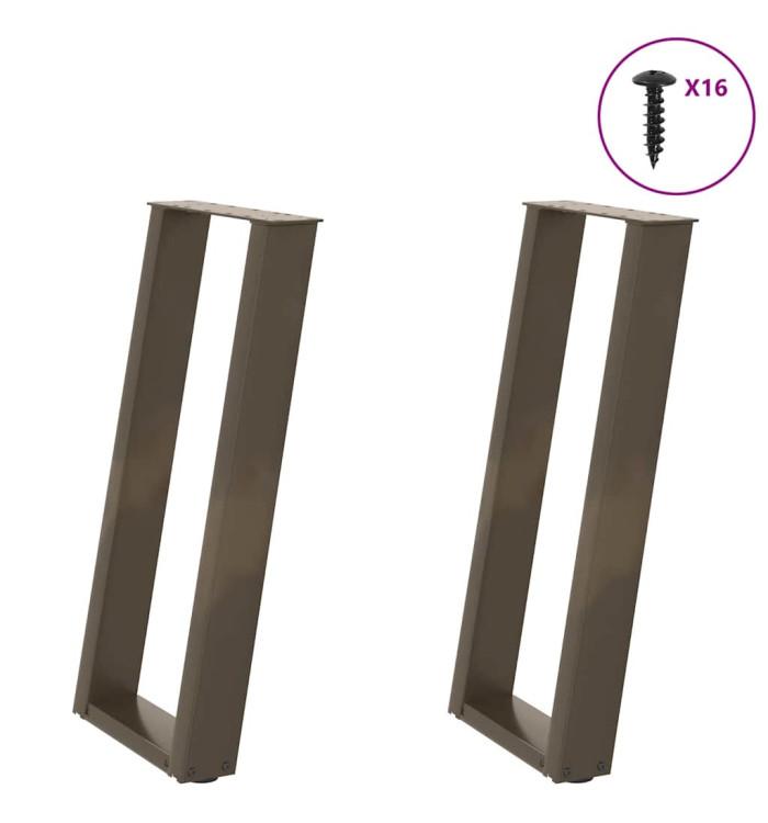 Pieds de table console en U, 2 pièces, acier naturel, 38 x (72-73) cm | Mobilier & Déco