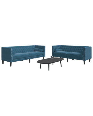 Ensemble de canapé Chesterfield et traversins 2pcs bleu velours | Mobilier & Déco