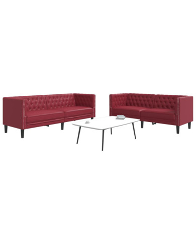 Ensemble de canapés Chesterfield 2pcs rouge bordeaux similicuir | Mobilier & Déco