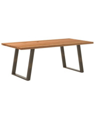 Table à manger marron clair bois de chêne massif rectangulaire | Mobilier & Déco