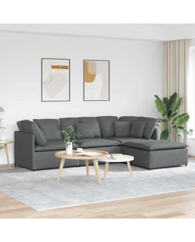 Canapé modulaire et repose-pieds et coussins tissu gris foncé | Mobilier & Déco