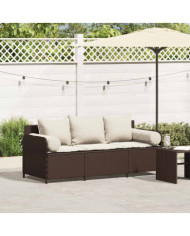 Canapé de jardin avec coussins 3 places brun résine tressée | Mobilier & Déco