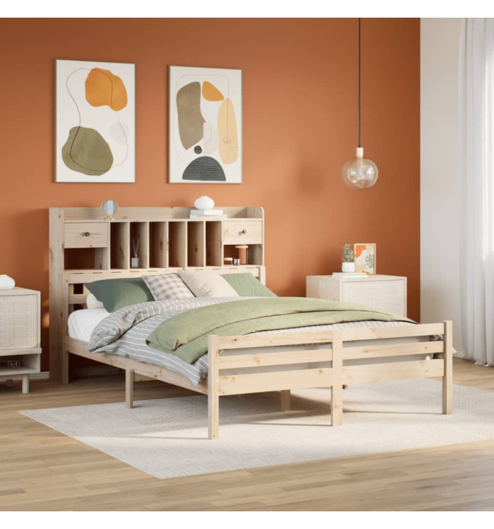 Lit bibliothèque sans matelas 160x200 cm bois massif de pin | Mobilier & Déco