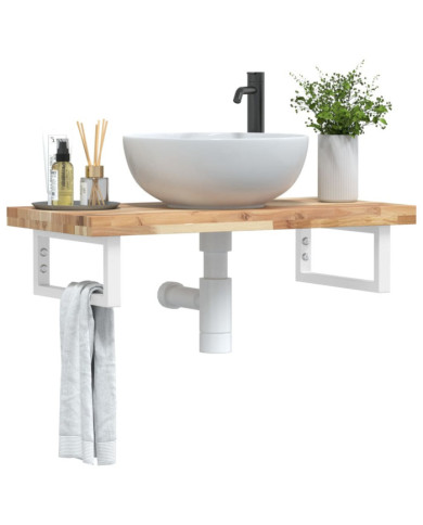 Étagère de vasque murale acier et bois massif d'acacia | Mobilier & Déco