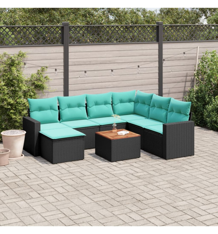 Salon de jardin 8 pcs avec coussins noir résine tressée | Mobilier & Déco