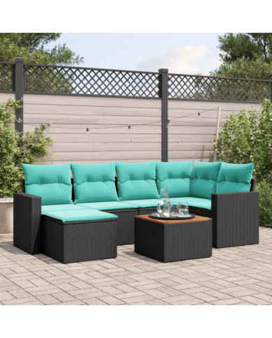 Salon de jardin 7 pcs avec coussins noir résine tressée | Mobilier & Déco