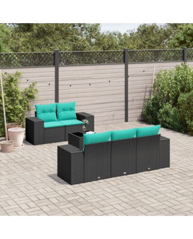 Salon de jardin 6 pcs avec coussins noir résine tressée | Mobilier & Déco