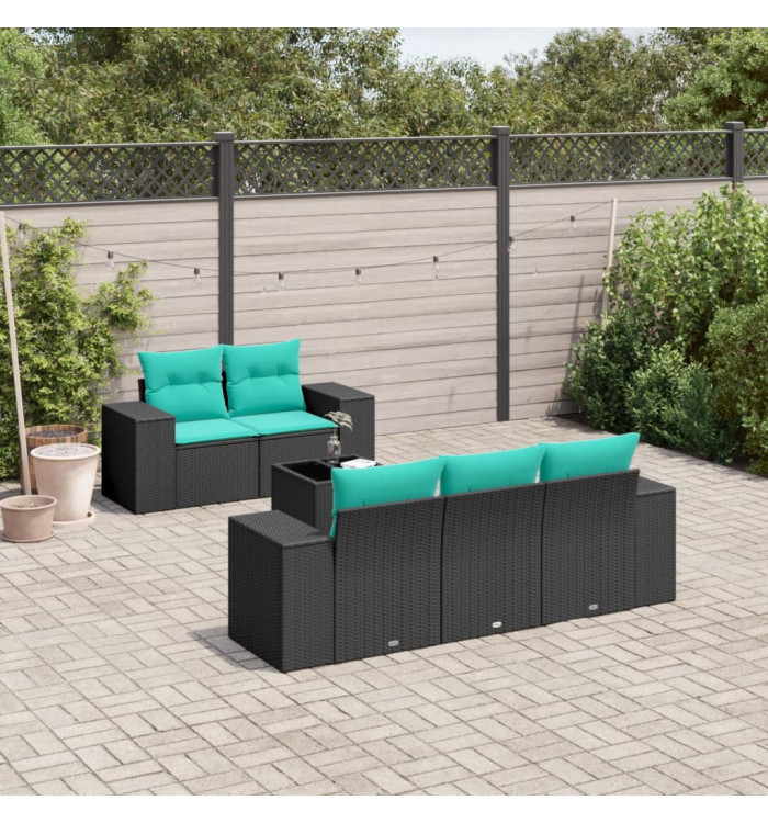 Salon de jardin 6 pcs avec coussins noir résine tressée | Mobilier & Déco