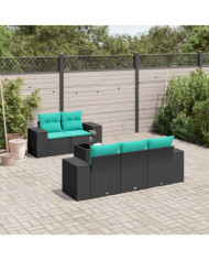 Salon de jardin 6 pcs avec coussins noir résine tressée | Mobilier & Déco