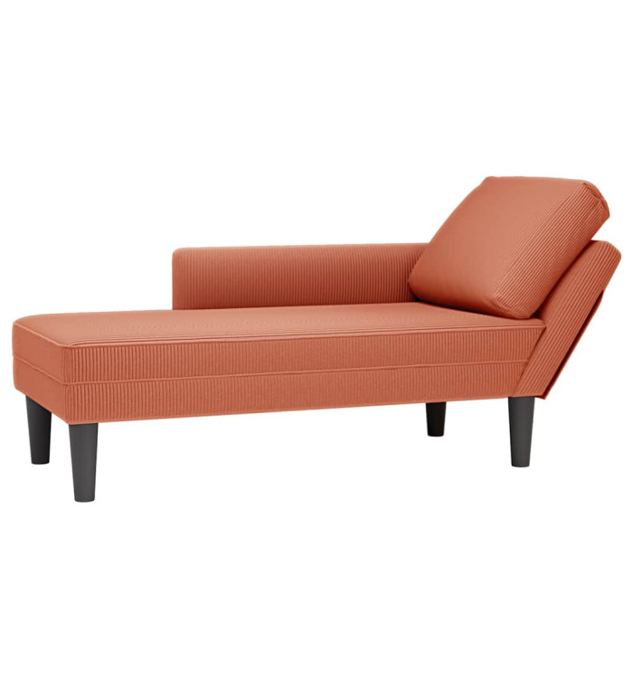 Chaise longue avec coussin rouge orange tissu en velours côtelé | Mobilier & Déco