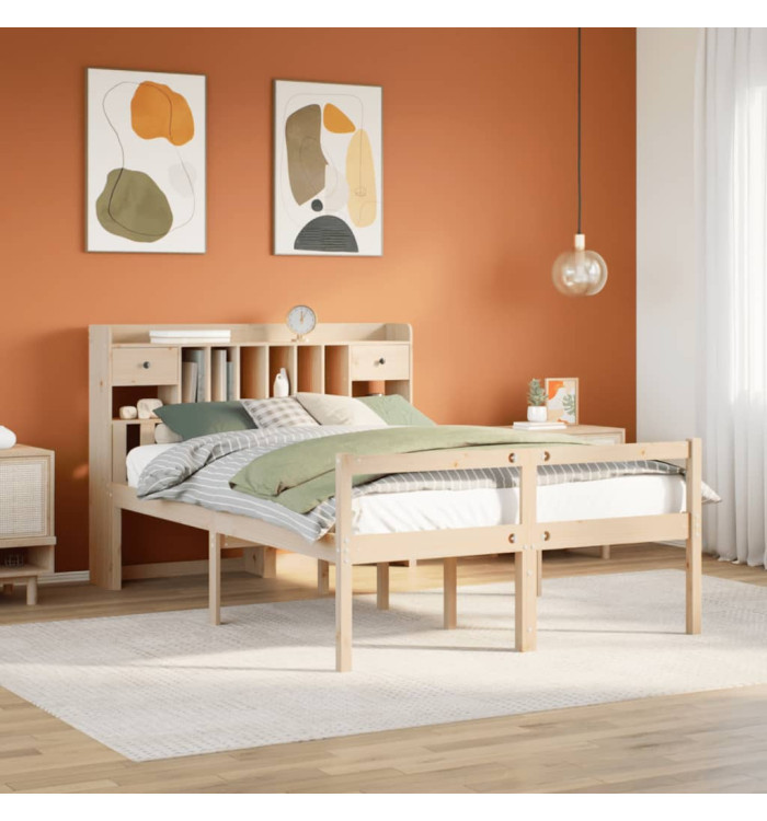 Lit bibliothèque sans matelas 140x190 cm bois de pin massif | Mobilier & Déco