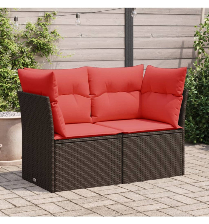 Canapé de jardin avec coussins 2 places marron résine tressée | Mobilier & Déco