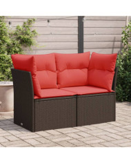Canapé de jardin avec coussins 2 places marron résine tressée | Mobilier & Déco