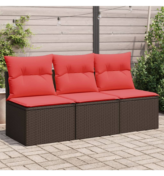 Canapé de jardin avec coussins 3 places brun résine tressée | Mobilier & Déco