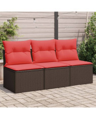 Canapé de jardin avec coussins 3 places brun résine tressée | Mobilier & Déco