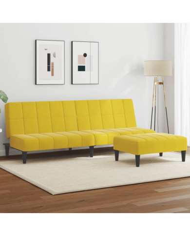 Canapé-lit à 2 places avec repose-pied jaune velours | Mobilier & Déco