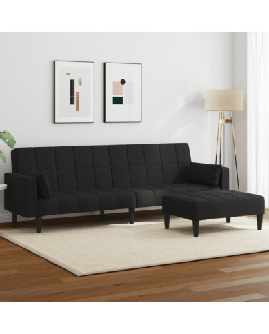 Canapé-lit à 2 places avec repose-pied noir tissu | Mobilier & Déco