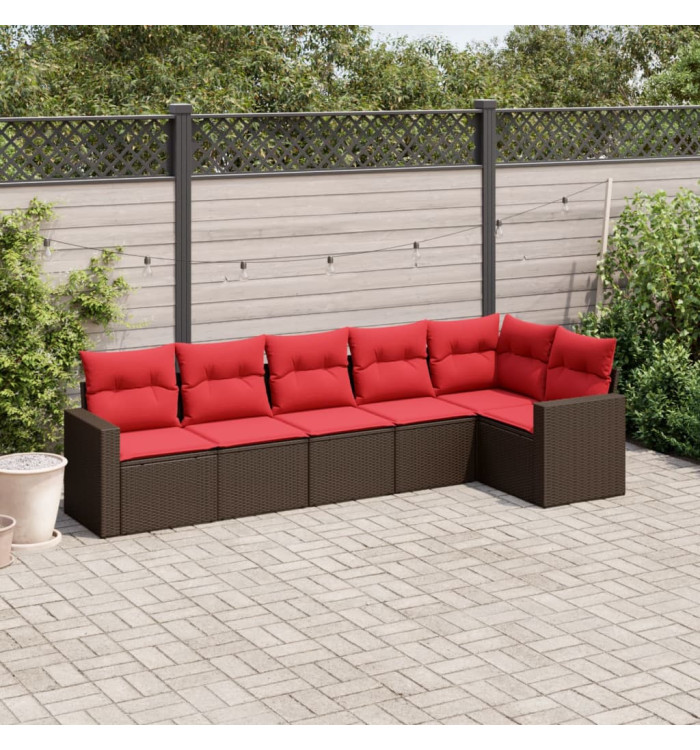 Salon de jardin 6 pcs avec coussins marron résine tressée | Mobilier & Déco
